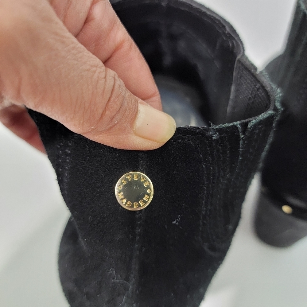 STEVE MADDEN TINKER Black Suede Studded Ankle Boots Women Size 9 Leather Upper - Picture 5 of 12